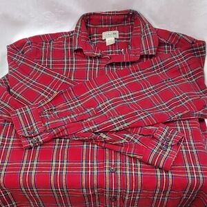 LL Bean Mens Red Plaid L/S Flannel Shirt Medium
